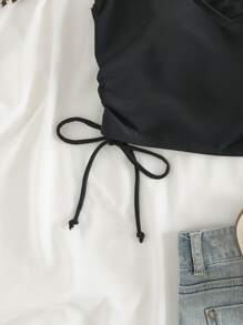 SHEIN Swim 素色側抽繩比基尼泳裝上衣