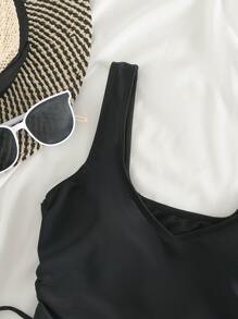 SHEIN Swim 素色側抽繩比基尼泳裝上衣
