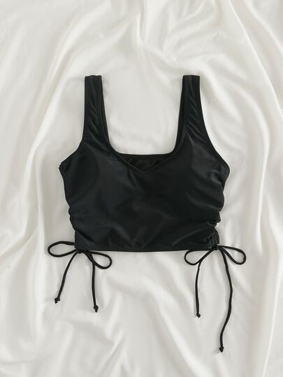 SHEIN Swim 素色側抽繩比基尼泳裝上衣