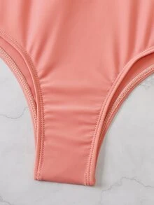 Rashguard con bloqueo de color y cierre frontal de cremallera, para vacaciones de verano en la playa - Naranja Coral - Ver 5
