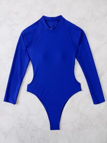 Cut-Out Stand Collar One Piece Swimsuit, For Summer Beach Vacation - Royal Blue - View 3