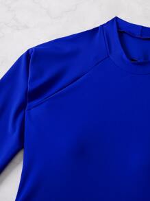 Cut-Out Stand Collar One Piece Swimsuit, For Summer Beach Vacation - Royal Blue - View 4