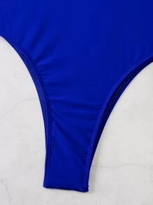 Cut-Out Stand Collar One Piece Swimsuit, For Summer Beach Vacation - Royal Blue - View 5