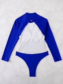 Cut-Out Stand Collar One Piece Swimsuit, For Summer Beach Vacation - Royal Blue - View 6
