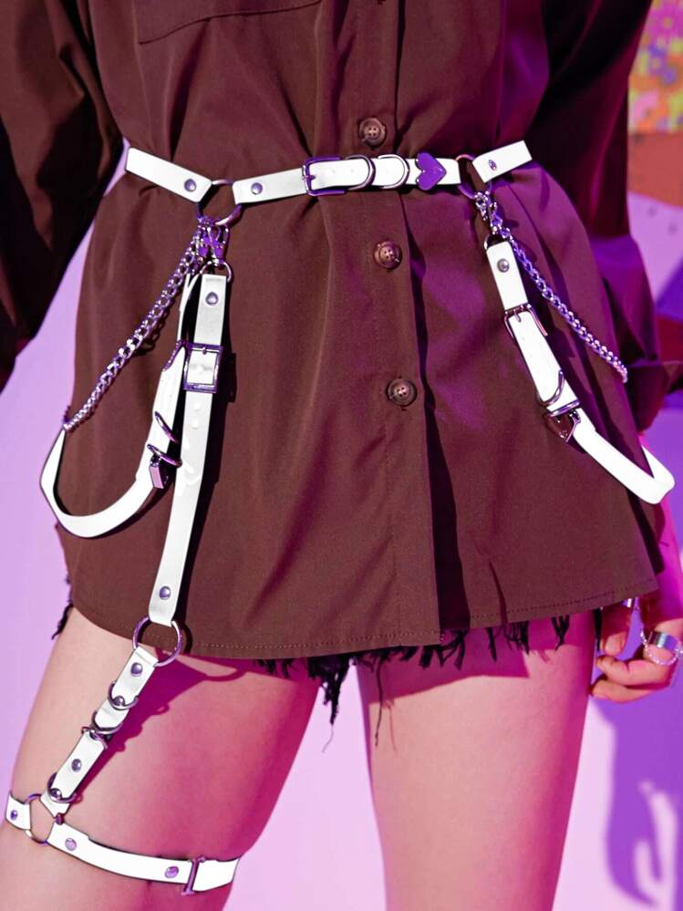 ROMWE Chain Decor Garter Belt Valentines - White - View 4