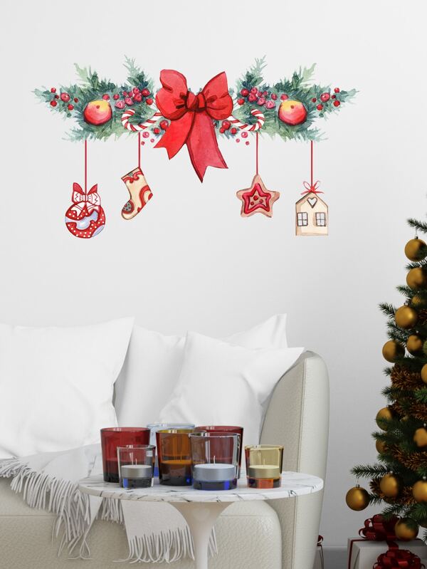 A Watercolor Christmas Holly Pattern Wall Sticker,Stickers,Wall Decal, Vinyl Decal For Home Decorations,Spring Decoration Items Refresh Your Home,Rama Decoration Stickers