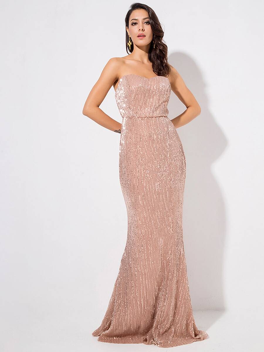 LOVE&LEMONADE Floor Length Sequin Prom Dress - Dusty Pink - View 1
