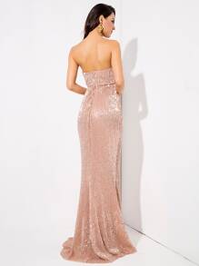 LOVE&LEMONADE Floor Length Sequin Prom Dress - Dusty Pink - View 2