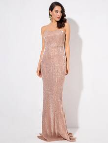 LOVE&LEMONADE Floor Length Sequin Prom Dress - Dusty Pink - View 3