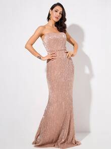 LOVE&LEMONADE Floor Length Sequin Prom Dress - Dusty Pink - View 5