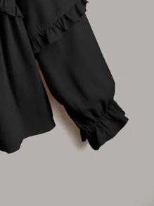 SHEIN Unity Plus Frill Trim Flounce Sleeve Blouse Peplum Top - Black - View 3