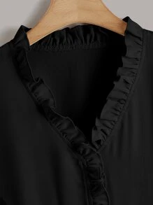 SHEIN Unity Plus Frill Trim Flounce Sleeve Blouse Peplum Top - Black - View 4