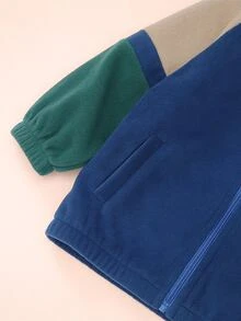 Toddler Boys Cartoon Embroidery Raglan Sleeve Colourblock Fleece Jacket - Multicolor - View 4