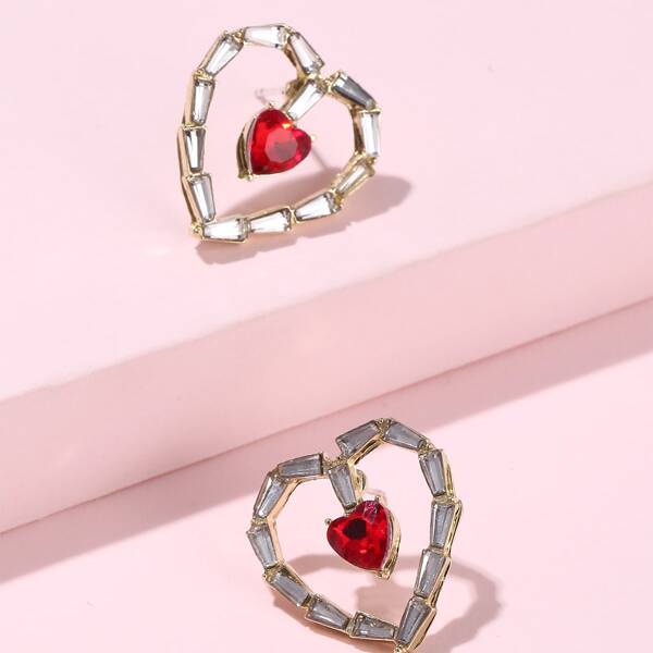 

Rhinestone Decor Heart Earrings, Multicolor