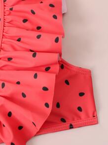 Conjunto de bikini con estampado de sandía y volantes para niña preadolescente, ideal para la playa de verano - Multicolor - Ver 4