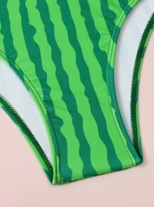 Conjunto de bikini con estampado de sandía y volantes para niña preadolescente, ideal para la playa de verano - Multicolor - Ver 5