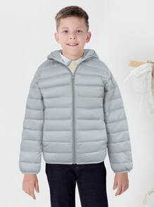 SOLOCOTE Tween Boy 拉链加厚连帽加厚外套 - 淺灰色 - 查看 1