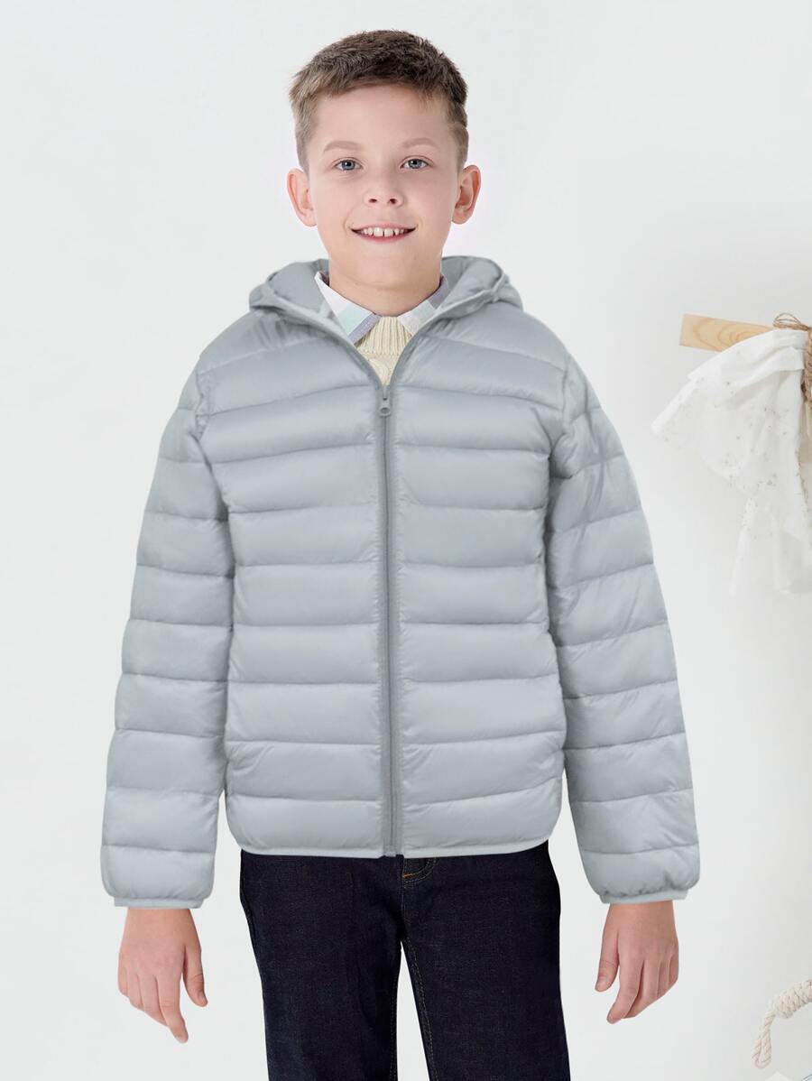 SOLOCOTE Tween Boy 拉链加厚连帽加厚外套 - 淺灰色 - 查看 1