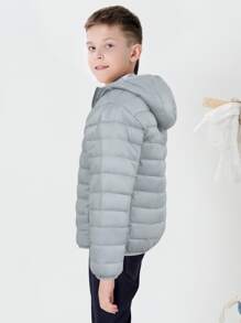 SOLOCOTE Tween Boy 拉链加厚连帽加厚外套 - 淺灰色 - 查看 6