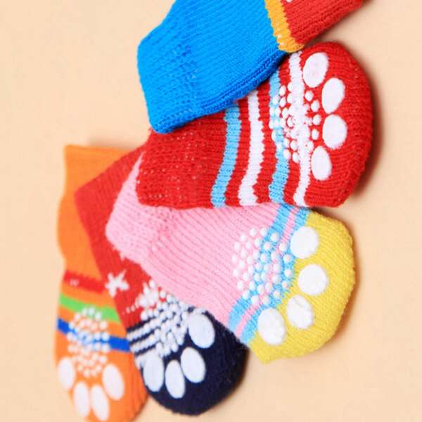 

4pcs Random Pet Socks, Multicolor