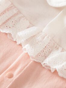 Yierying Áo liền quần Em bé Nơ Bướm Nghề thêu Nút giả Túi giả Khối Màu Dễ thương - Màu Hồng baby - Xem 3