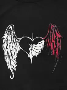 SHEIN Unity Heart & Wings Print Tank Top - Black - View 5