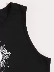 SHEIN MOOSTA Parte superior corta con estampado de sol y luna, camiseta gráfica para mujeres