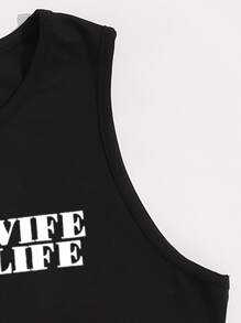 SHEIN Unity 字母圖案背心上衣 - 黑色 - 查看 3