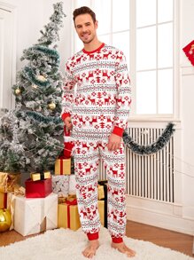 Men Christmas Print PJ Set - Multicolor - View 1