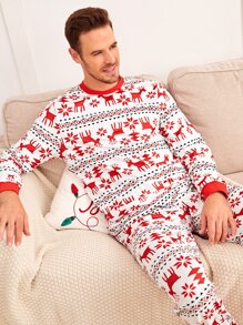 Men Christmas Print PJ Set - Multicolor - View 4