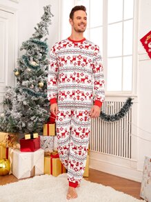 Men Christmas Print PJ Set - Multicolor - View 5