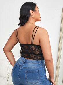 Plus Floral Lace Spaghetti Strap Bralet - Black - View 2
