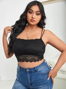 Plus Floral Lace Spaghetti Strap Bralet - Black - View 4