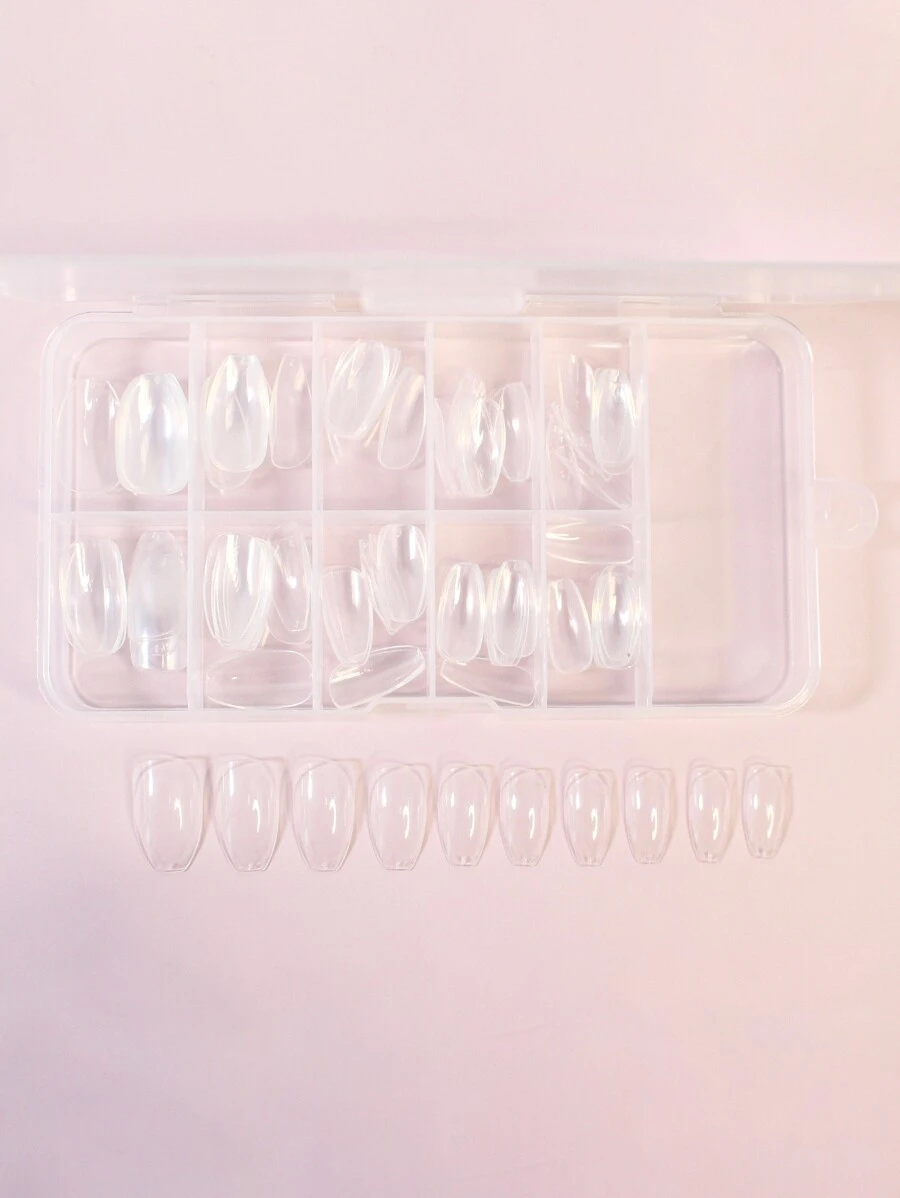 Get Glamorous with 100pcs transparent boxed short ballet nail resin extended fake nails for women and girls - Clear - View 1
