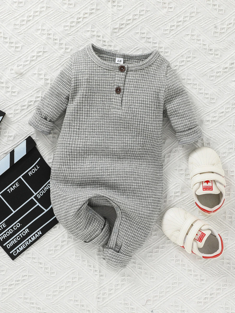 Bebé Jumpsuit de rayas tejido de canalé - Gris Claro - Ver 1