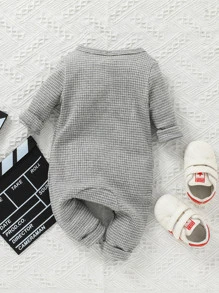 Bebé Jumpsuit de rayas tejido de canalé - Gris Claro - Ver 2