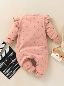 Bebé Jumpsuit con estampado de corazón con estrella con parche ribete con fruncido - Rosa coral - Ver 2