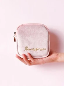 1pc Velvet Portable Sanitary Towel Storage Bag, Letter Embroidery Nursing Pad Tampon Feminine Product Pouch - Multicolor - View 1