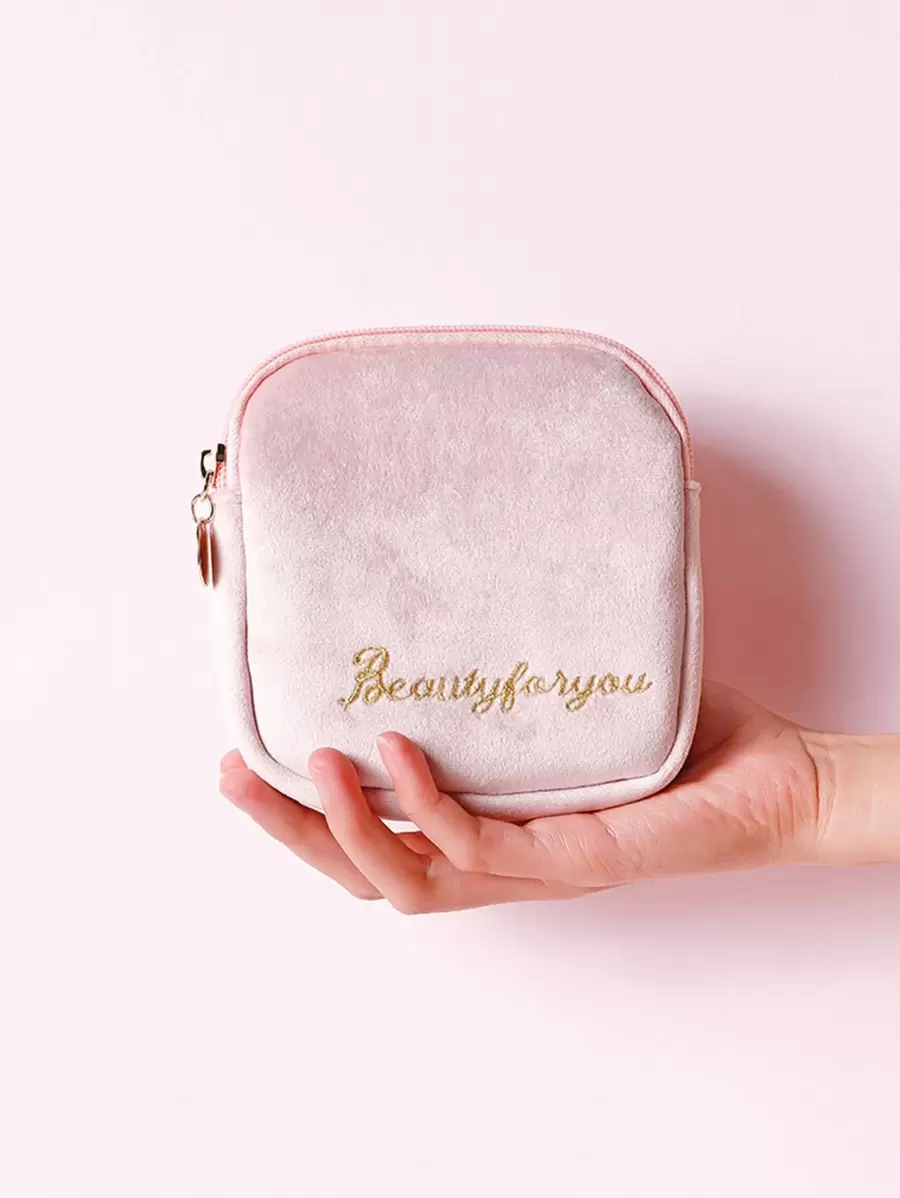 1pc Velvet Portable Sanitary Towel Storage Bag, Letter Embroidery Nursing Pad Tampon Feminine Product Pouch - Multicolor - View 1