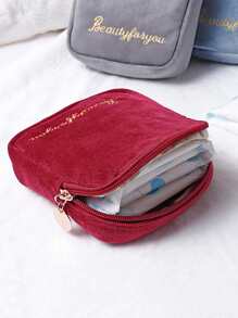 1pc Velvet Portable Sanitary Towel Storage Bag, Letter Embroidery Nursing Pad Tampon Feminine Product Pouch - Multicolor - View 2