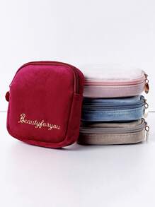 1pc Velvet Portable Sanitary Towel Storage Bag, Letter Embroidery Nursing Pad Tampon Feminine Product Pouch - Multicolor - View 3