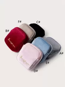 1pc Velvet Portable Sanitary Towel Storage Bag, Letter Embroidery Nursing Pad Tampon Feminine Product Pouch - Multicolor - View 4
