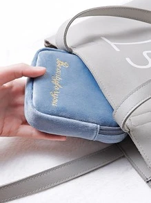 1pc Velvet Portable Sanitary Towel Storage Bag, Letter Embroidery Nursing Pad Tampon Feminine Product Pouch - Multicolor - View 5