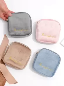 1pc Velvet Portable Sanitary Towel Storage Bag, Letter Embroidery Nursing Pad Tampon Feminine Product Pouch - Multicolor - View 6