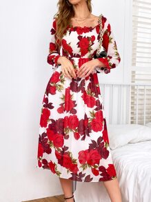 Modelyn Floral Print Frill Shirred Bardot Dress - Multicolor - View 3