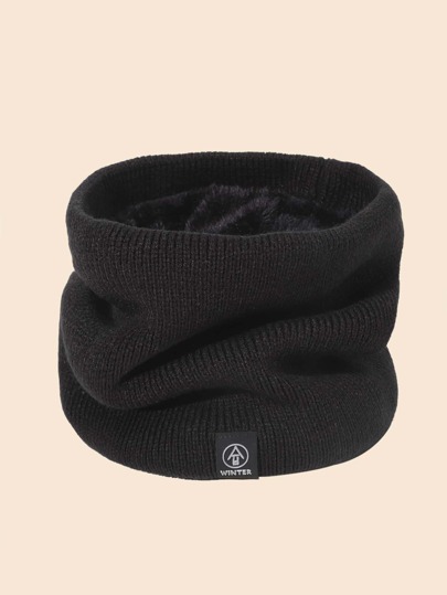 1pc Men Scarf Letter Patch Decor Ring Scarf Winter Scarves For Men