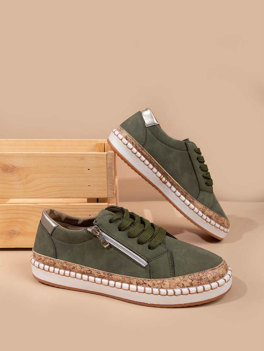 Giày Giản dị Nữ Ren lên - màu xanh lá - Xem 1