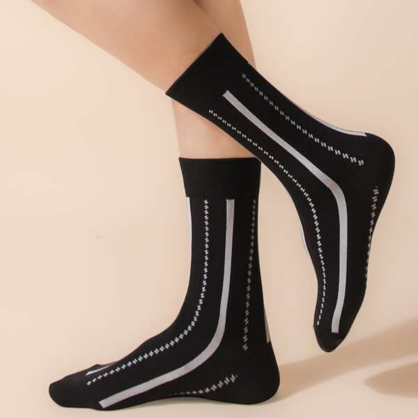 

Men Striped Print Crew Socks, Multicolor