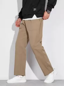 Manfinity Hombres Pantalones de cintura con cordón con bolsillo oblicuo - Caqui - Ver 1