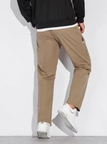 Manfinity Hombres Pantalones de cintura con cordón con bolsillo oblicuo - Caqui - Ver 2